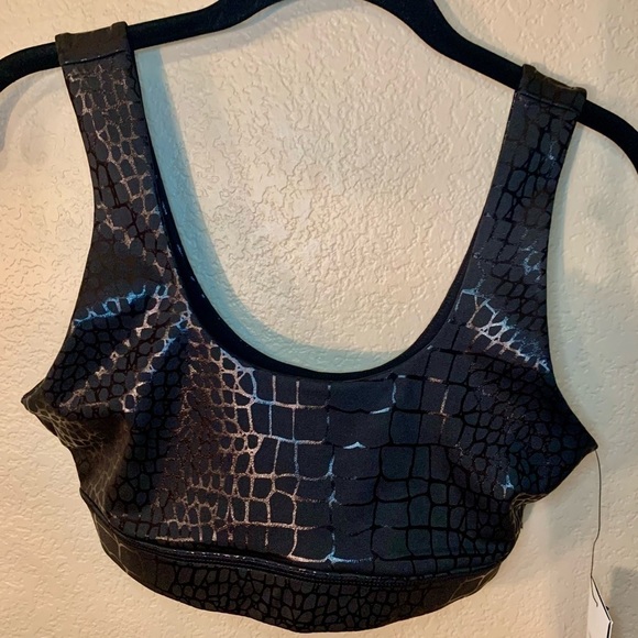 NWT Glyder Splendid Bra Small Black Sports Bra Gator Gloss Animal Shiny Stretch - Picture 5 of 15